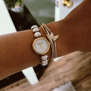 Kate Spade Gold and White Watch with Heart Bracelet
